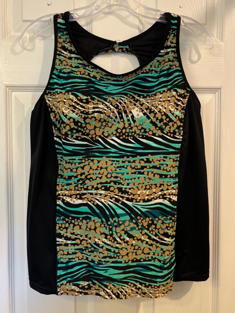 Tropical Escape Women’s Swimsuit Bathing Suit Tankini Swim Top Black Gold 18W